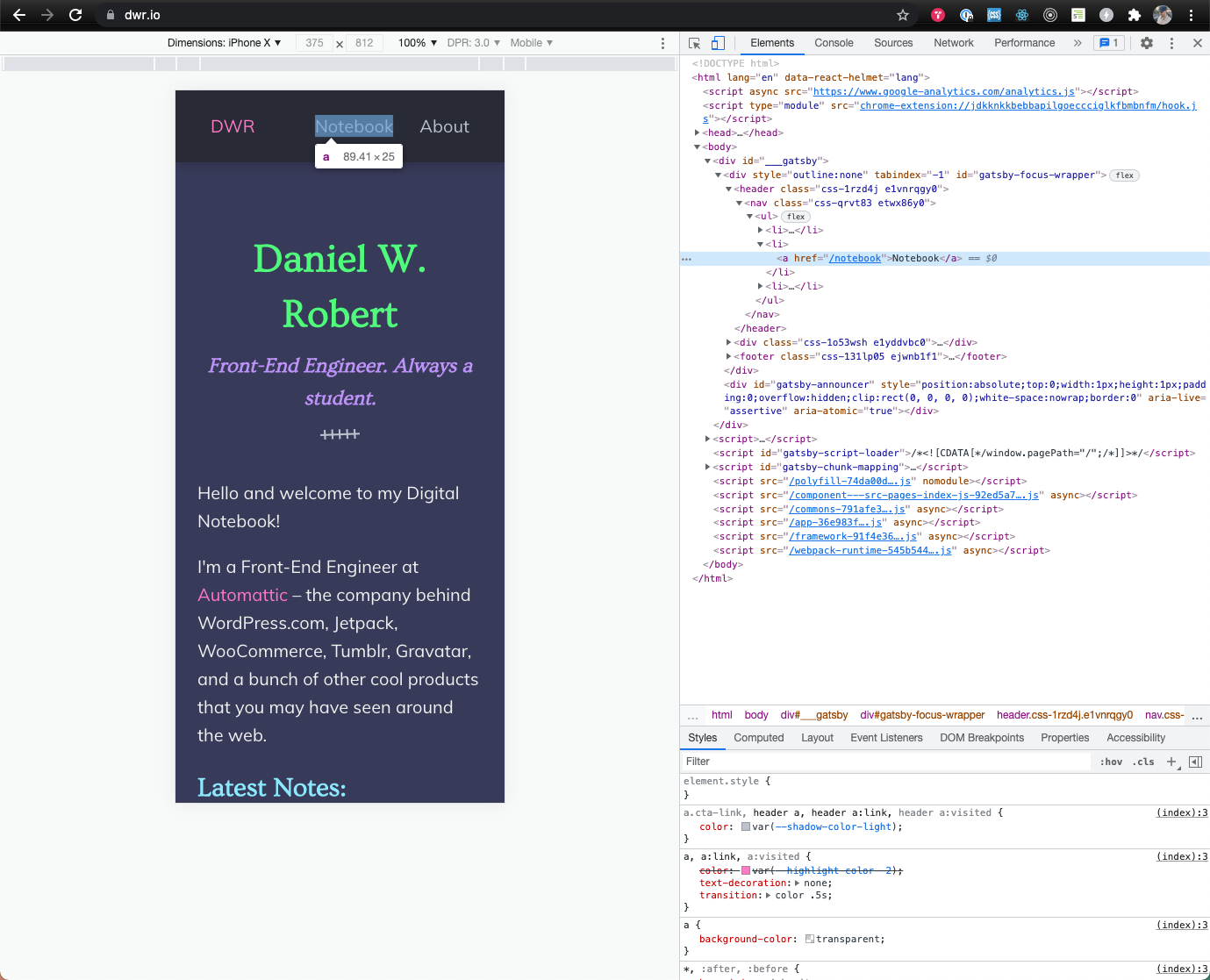 Chrome's device toolbar