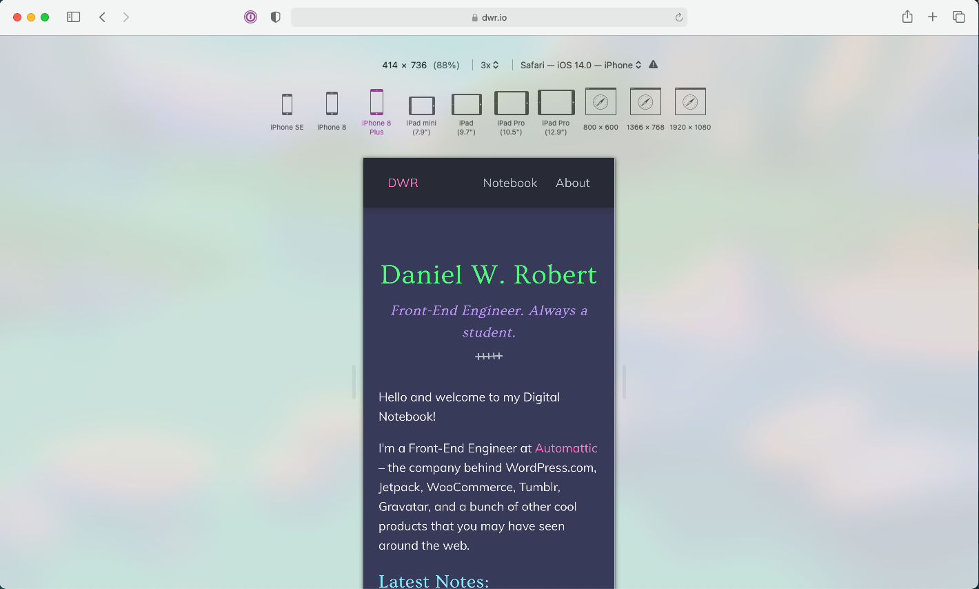 Safari's Responsive Design Mode view